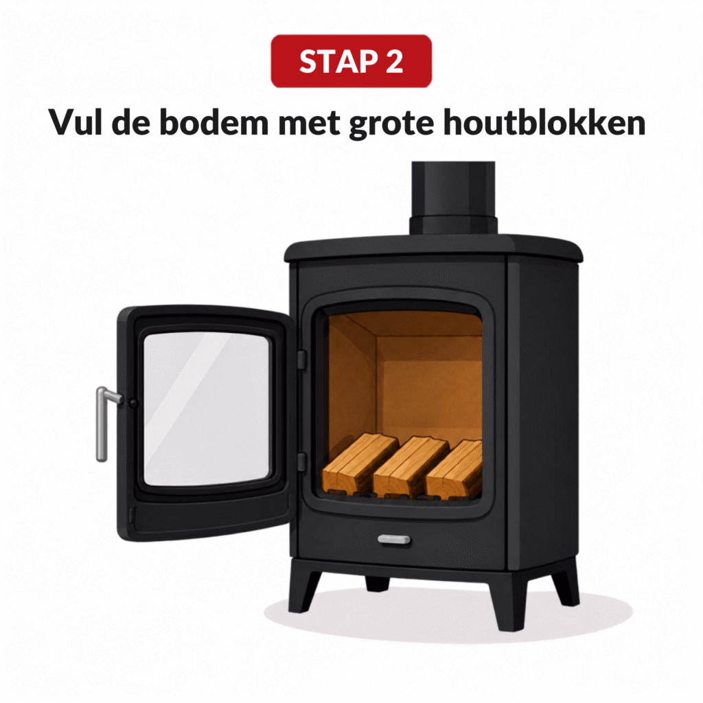 Kachel vullen met grote houtblokken