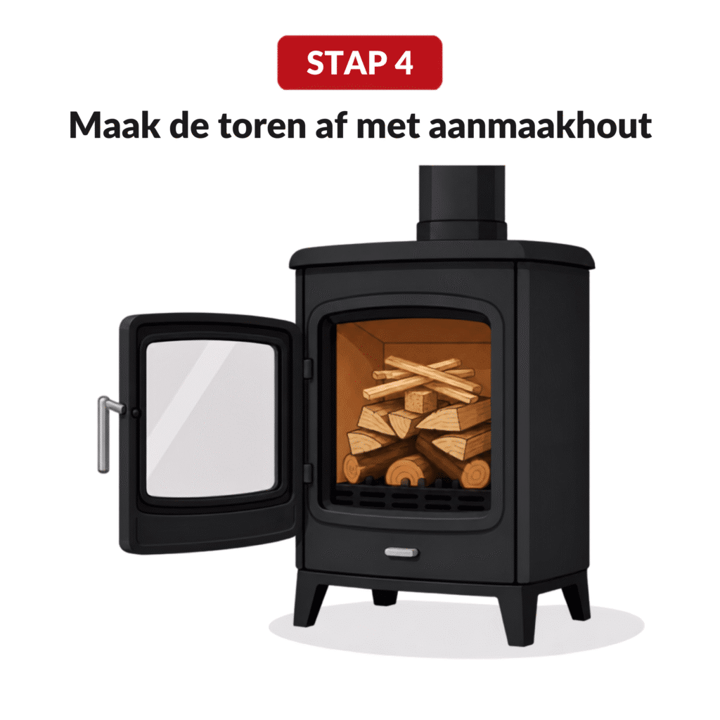 Maak de stapel af met aanmaakhout