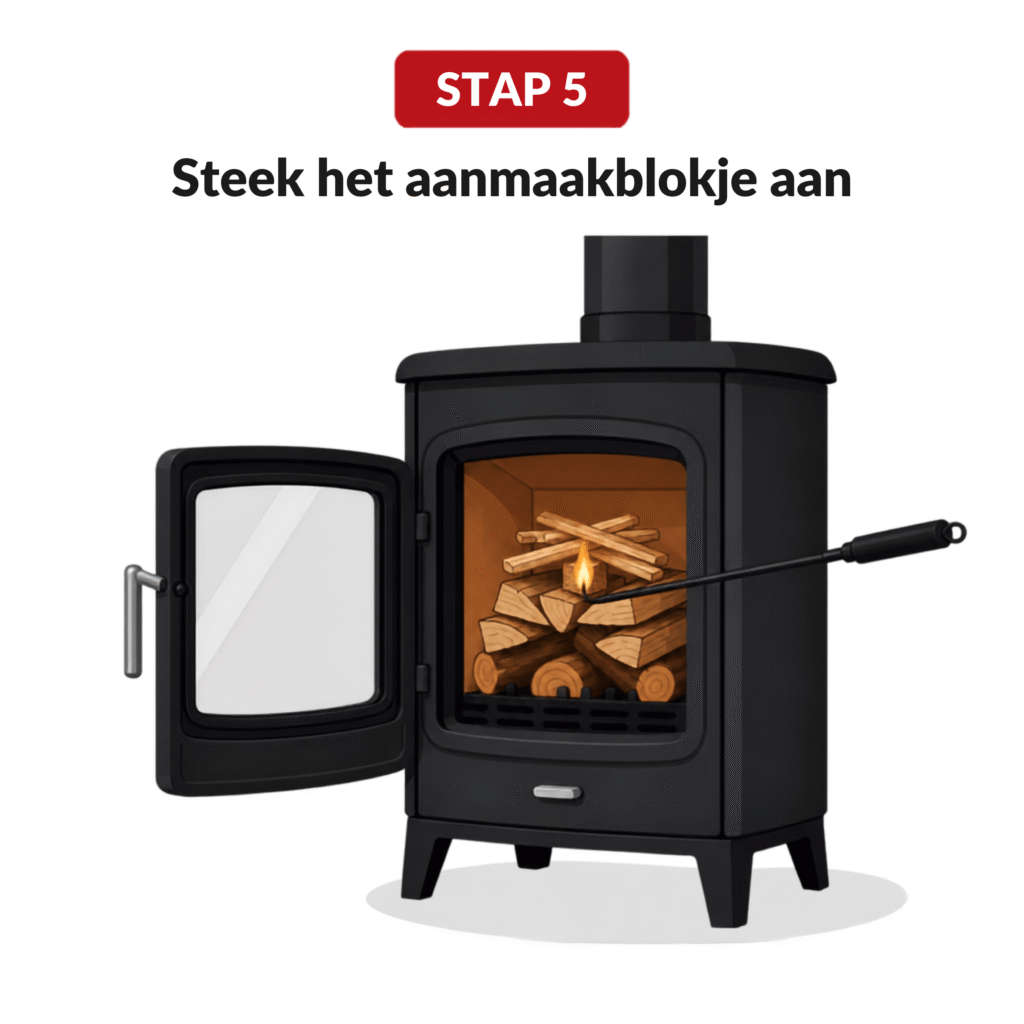 Steek het aanmaakblokje aan