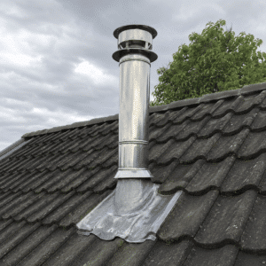 Inox rookkanaal op het dak van een huis