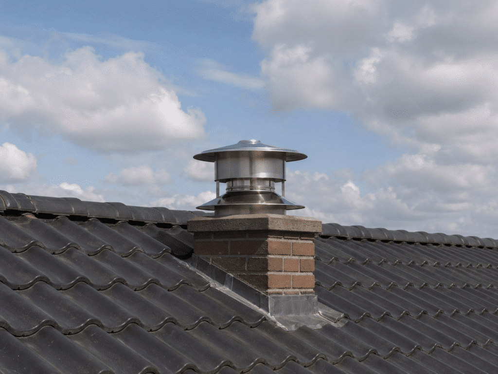 Schouw met beschermende schouwkap tegen wind