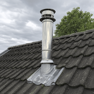 Inox rookkanaal op het dak van een huis