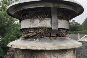Vogelnest in schoorsteenkap